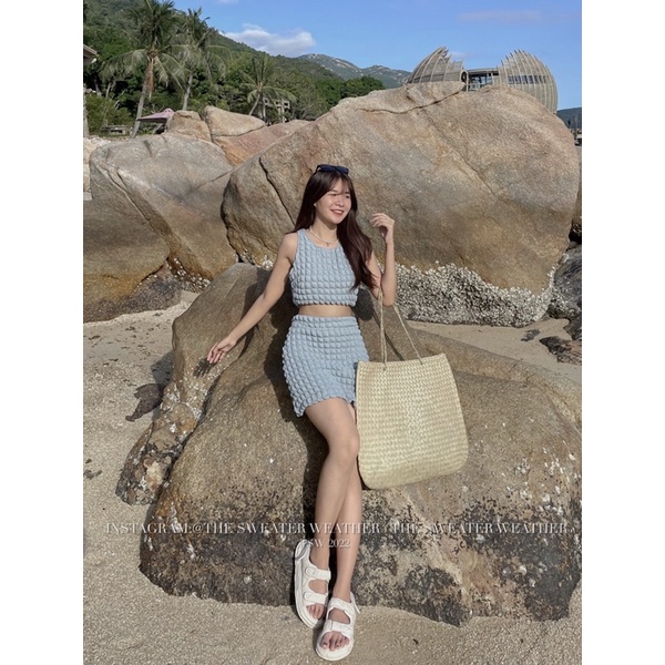Set áo ba lỗ dáng croptop xốp phồng kèm chân váy the.sweaterweather TSW