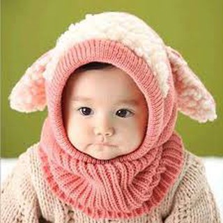 Mũ len liền khăn tai cừu cho bé
