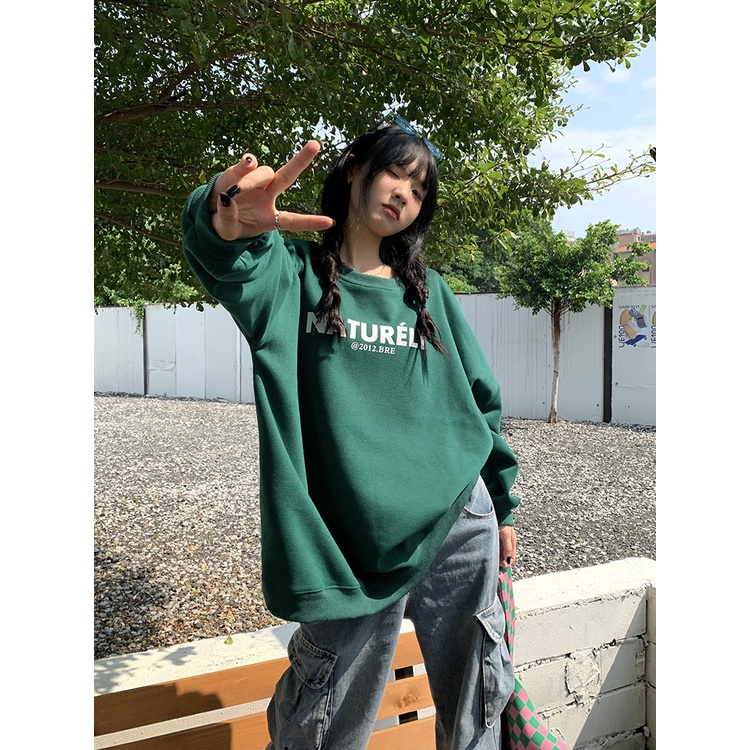 Áo Hoodies Tay Dài Cổ Tròn Hoạ Tiết Chữ In Thiết Kế Mới Cho Phái Nữ