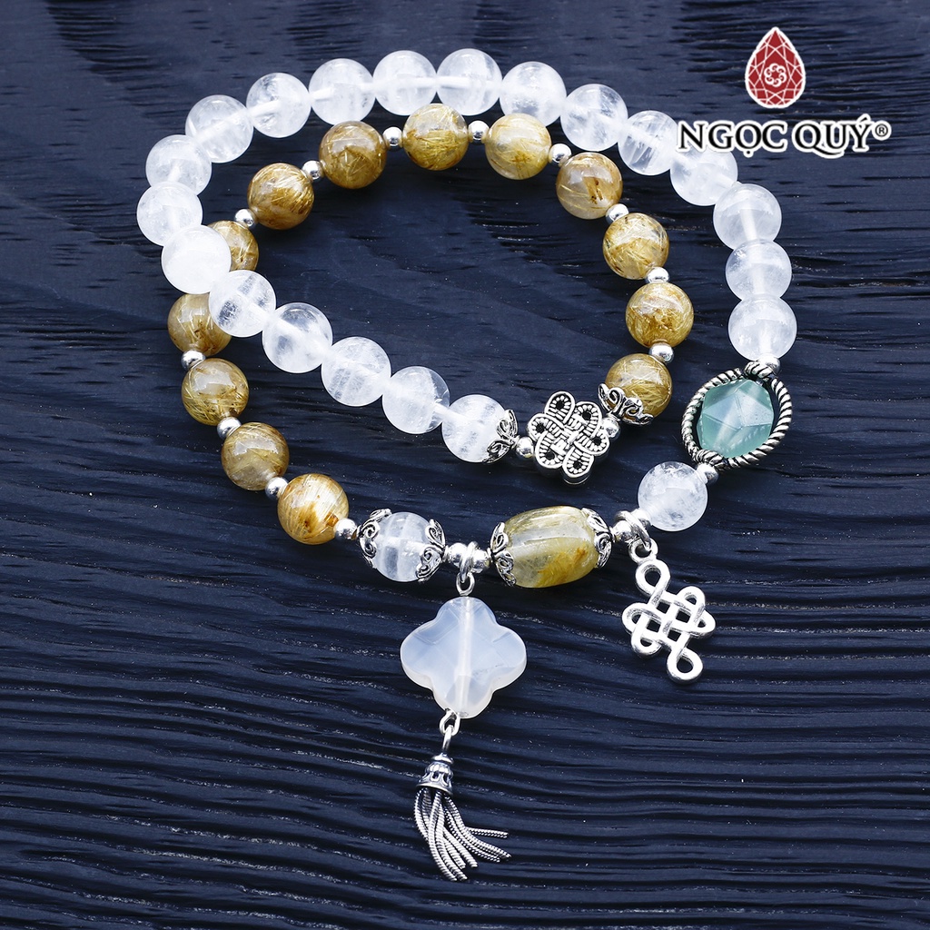 Vòng 2 line TA tóc vàng phối ưu linh trắng charm bạc - Ngọc Quý