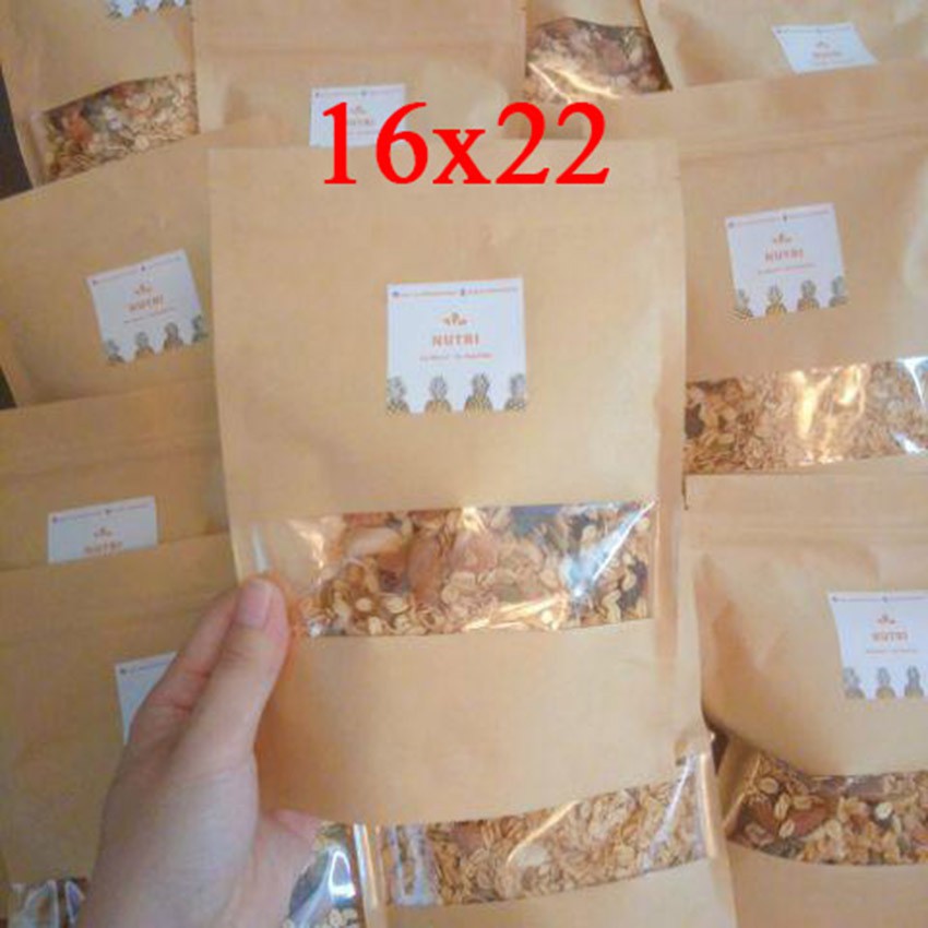 1000 cái túi zipper size 16x22cm, túi zip giấy kraft cửa sổ tràn viền, túi zipper đựng thực phẩm chất lượng cao giá sỉ