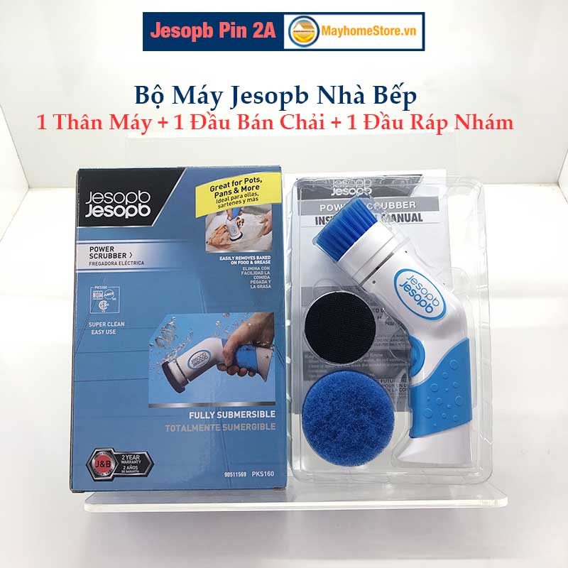 Máy Cọ Rửa Jesopb Nhà Bếp Đa Năng 4 Pin AA, Chống Nước 100% Với 2 Đầu Cọ Thay Thế