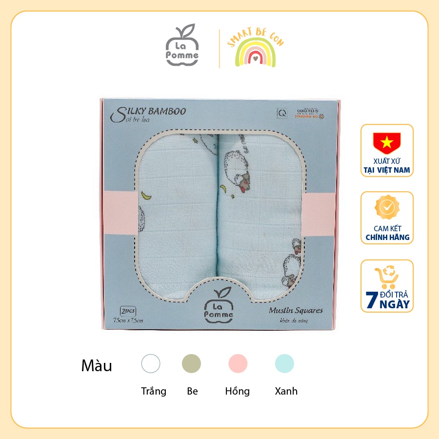 K002 Set 2 Khăn La pomme ,khăn sợi tre cho bé 75x75cm