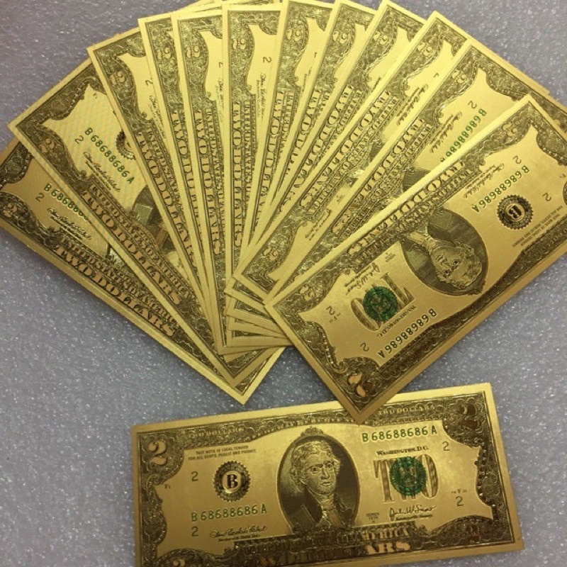 Tờ 2 USD mạ vàng làm quà lưu niệm , phong thuỷ