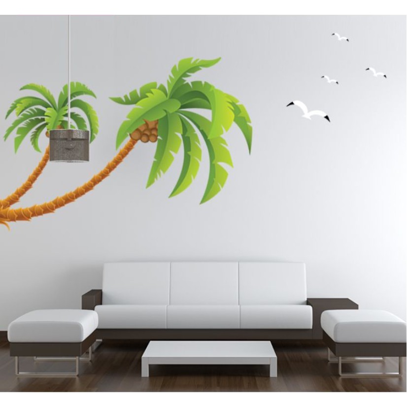 Decal dán tường - Cây Dừa nghiêng cực đẹp lớn ( 2 tấm )