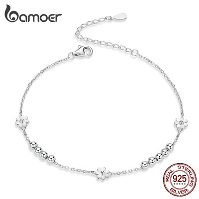 Vòng tay Bamoer bạc Sterling 925 thật xỏ hạt hình hoa cúc thời trang dùng làm quà tặng cho nữ SCB146
