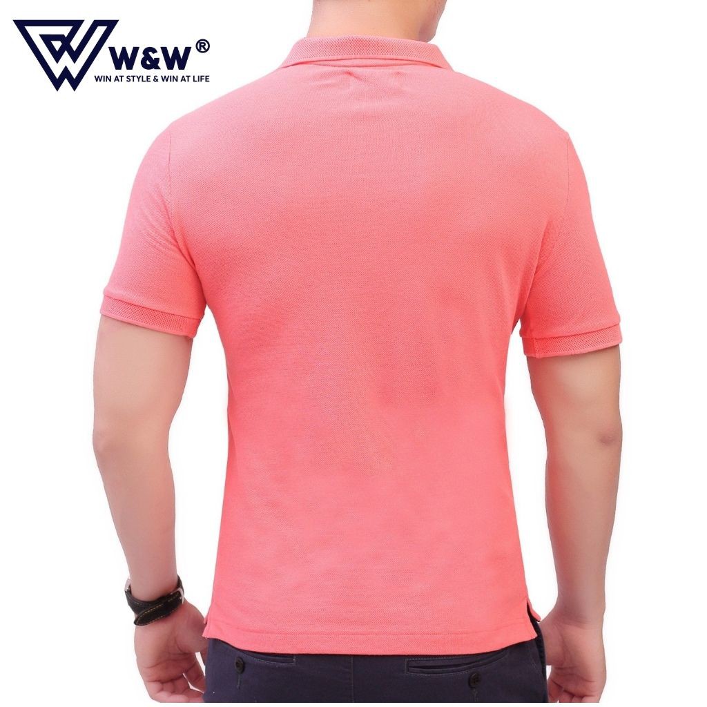 Áo Thun Nam Polo W&amp;W Dáng Slim Fit- Cổ Đức Bẻ Phối Hai Khuy Màu Trơn, Chất Liệu Thoáng Mát, Bền Màu POLO04