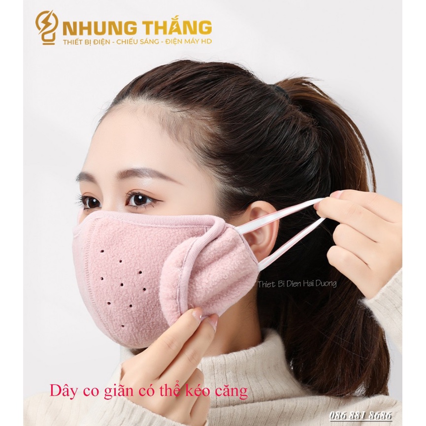 Khẩu Trang Vải,Kiêm Bịt Tai  - Giữ Ấm, Thoáng Khí, Kháng Khuẩn Ngăn Ngừa Khói Bụi Hiệu Quả - Kiểu Dáng Thời Trang