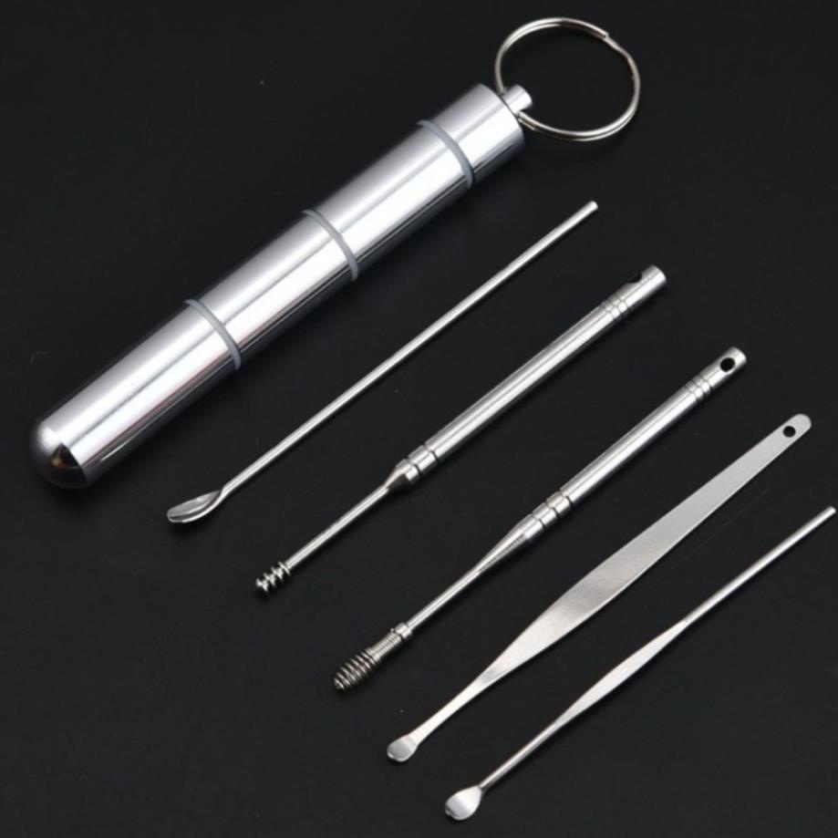 Bộ dụng cụ vệ sinh tai ngoáy tai đồ lấy ráy tai 6 món cao cấp bằng thép không gỉ Leos_officail