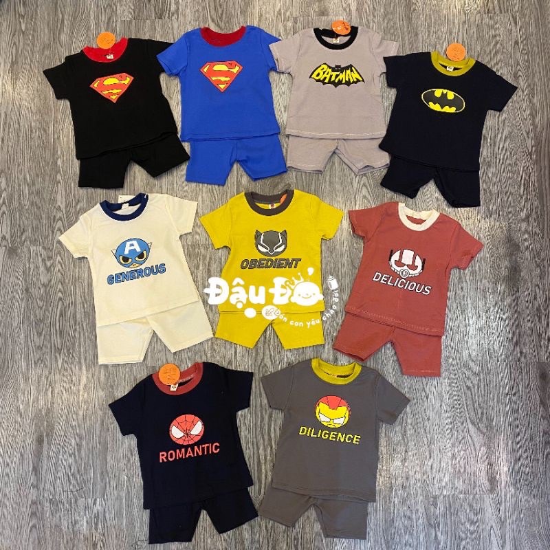 Bộ cộc tay siêu nhân bé trai vải cotton zip siêu mát (5-15kg)