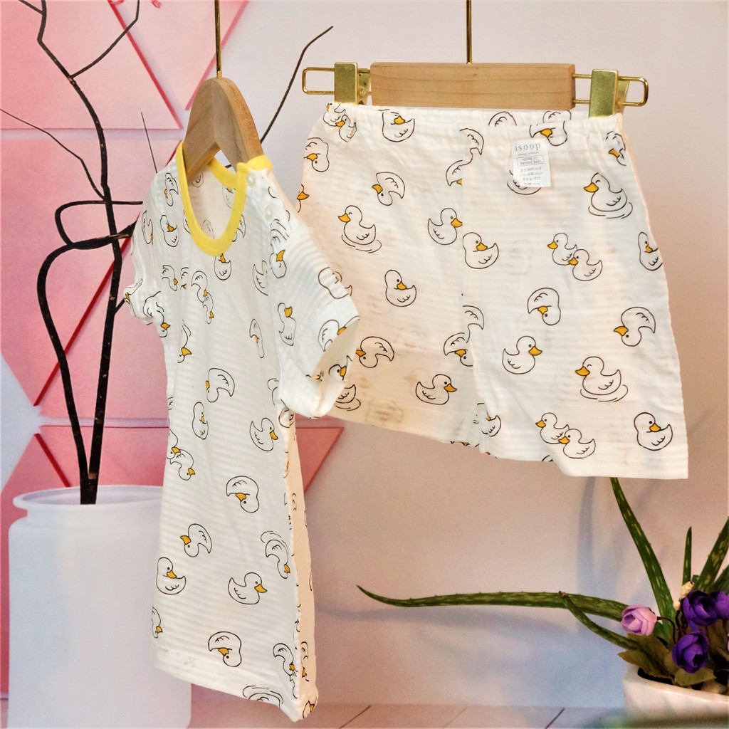 Đồ bộ bé trai bé gái mặc nhà đẹp cotton mát lạnh họa tiết Vịt cute Isoop xuất Hàn VIT1621