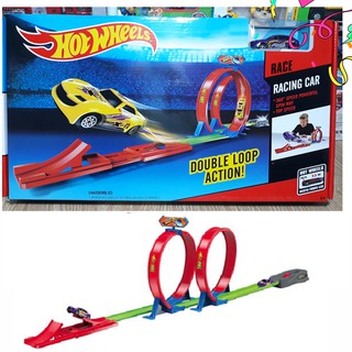 Đường đua xe Hot Wheels 2 vòng xoắn và 1 xe đồ chơi lắp ghép trẻ em trẻ em