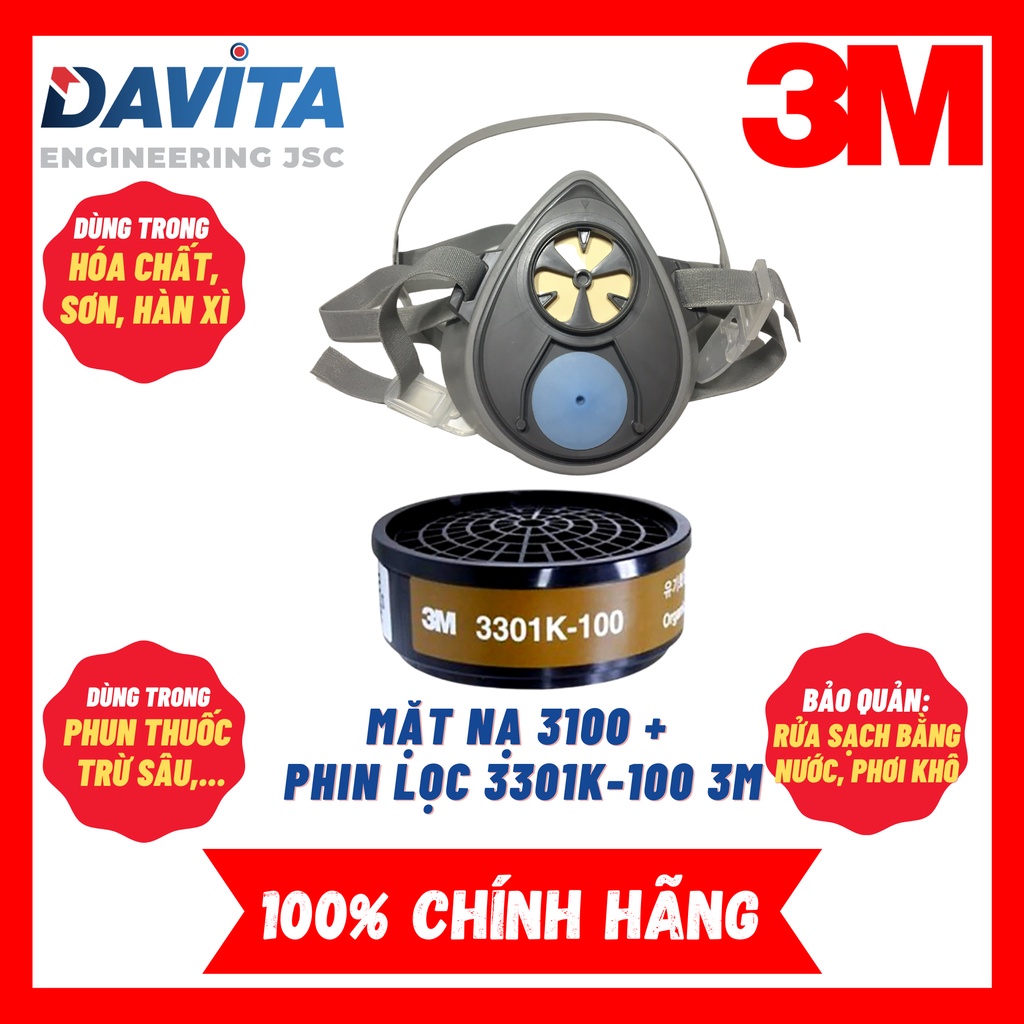 Bộ mặt nạ phun sơn 3M 3100 và phin lọc 3301K-100