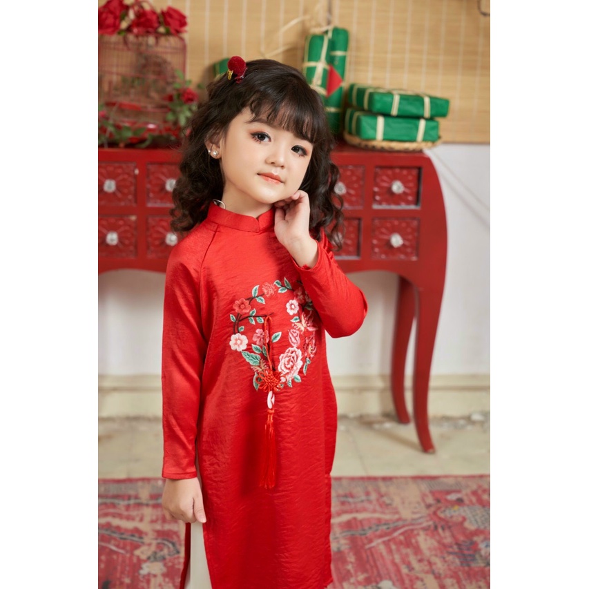 Áo Dài Tết Bé Gái Áo Dài Cách Tân Truyền Thống May Sẵn Thêu Họa Tiết Xinh Xắn Có Gắn Khánh Đáng Yêu