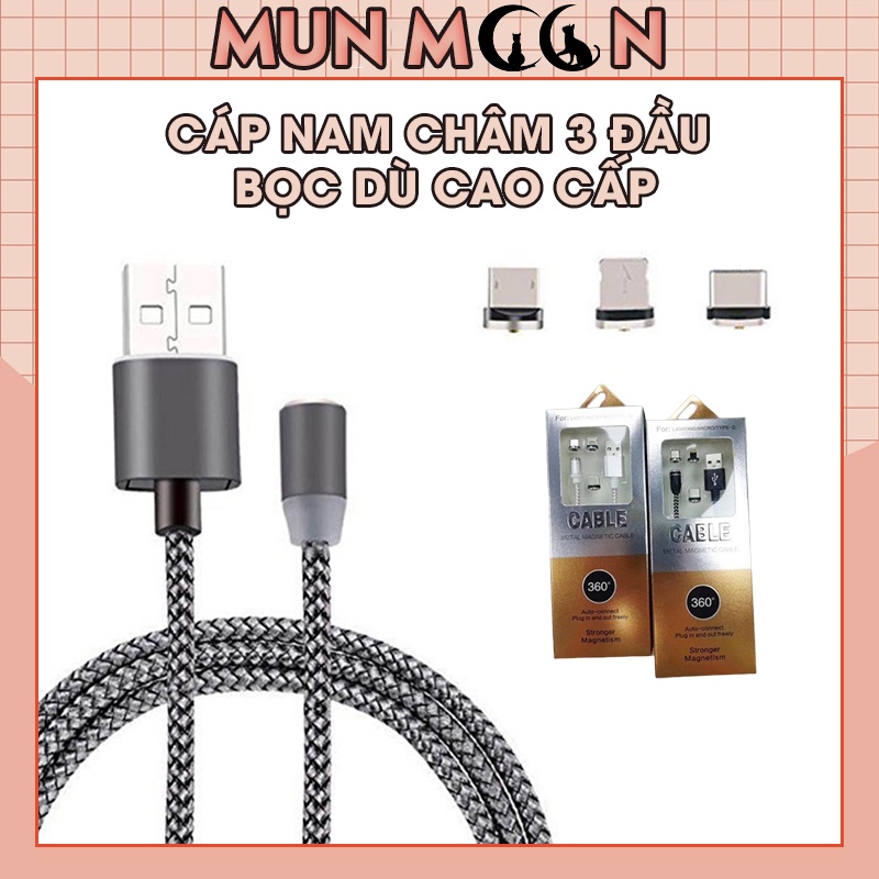 Dây Cáp Sạc Bọc Dù - Cáp nam châm 3 in 1 tương thích tất cả ĐT Smartphone
