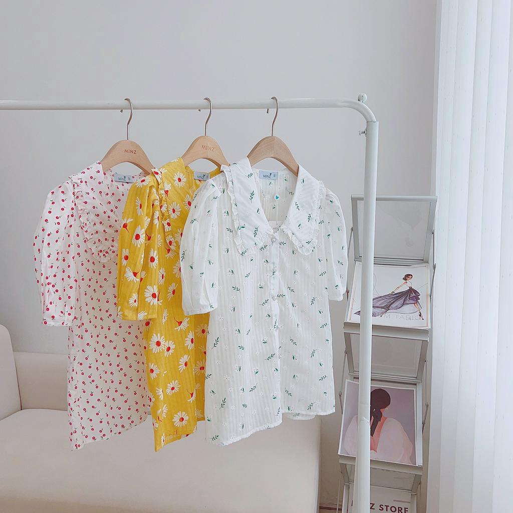 Áo Sơ Mi Thô Hoa MINZ STORE Mã 3859, Thiết Kế Cổ Sen Viền Bèo