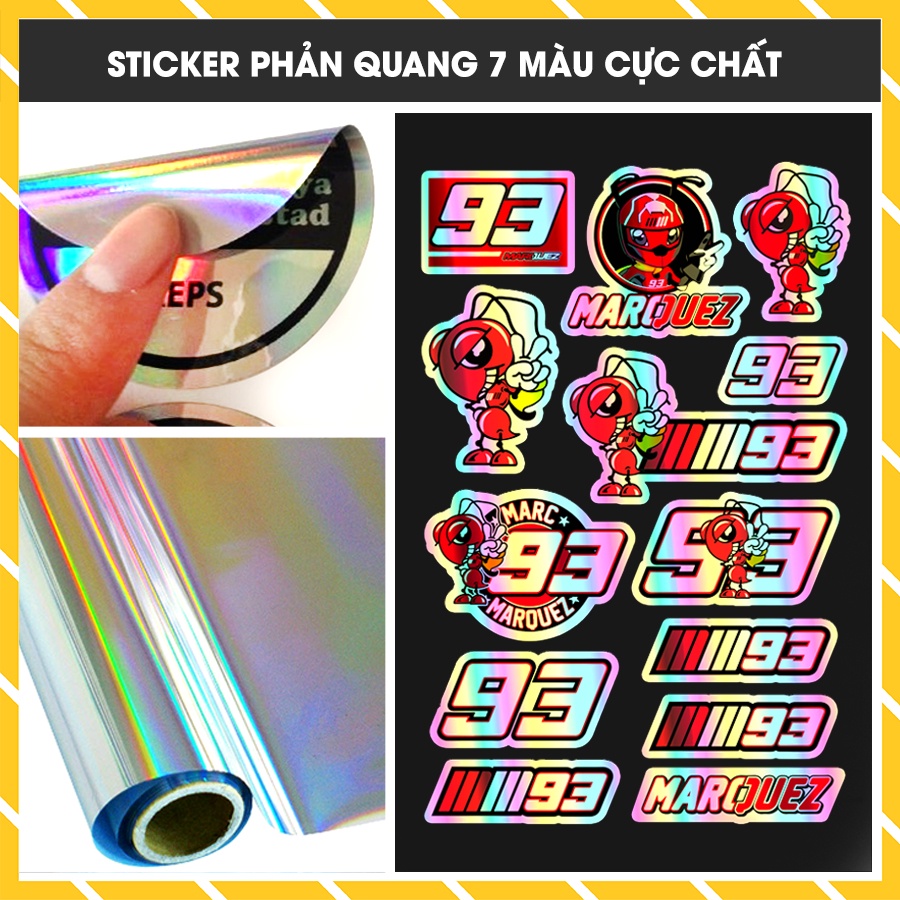 Sticker Phản Quang Cắt Sẵn Số 93 Mã 5X - 16 | Hình Dán Sticker Cắt Sẵn Chống Nước Dán Nón Bảo Hiểm