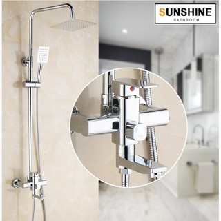 [CHÍNH HÃNG] Bộ vòi sen cây tắm nóng lạnh đồng thau thân vuông cao cấp Sunshine SS600 (Màu bạc)-Hàng Nhập Khẩu