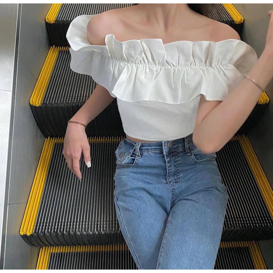 Áo sơ mi kiểu nữ trễ vai Emilyshop ulzzang