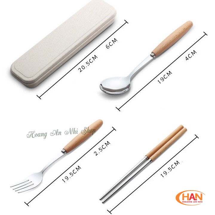 Bộ thìa muổng inox cán gỗ cao cấp có hộp đựng lúa mạch tốt cho người dùng