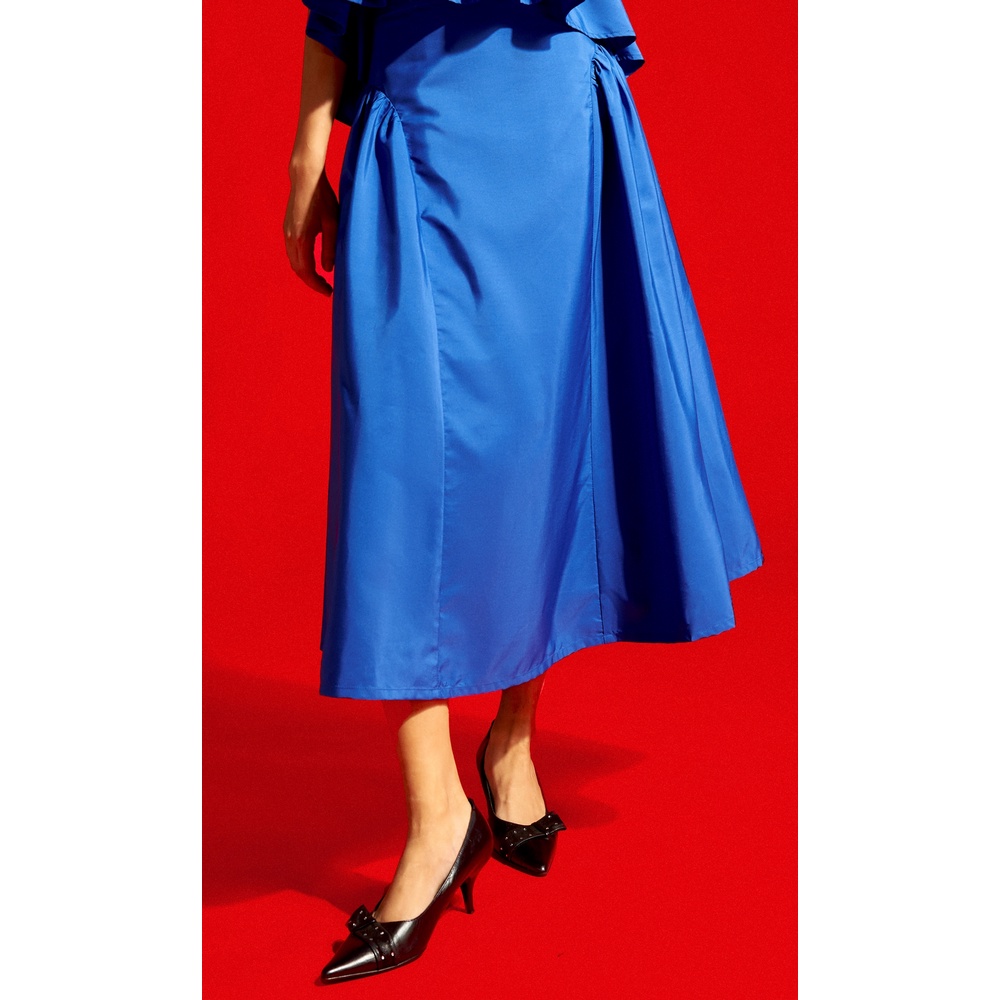 Chân váy nylon dáng dài màu xanh coban, là min - NYLON RUFFLE MIDI SKIRT - COBAN