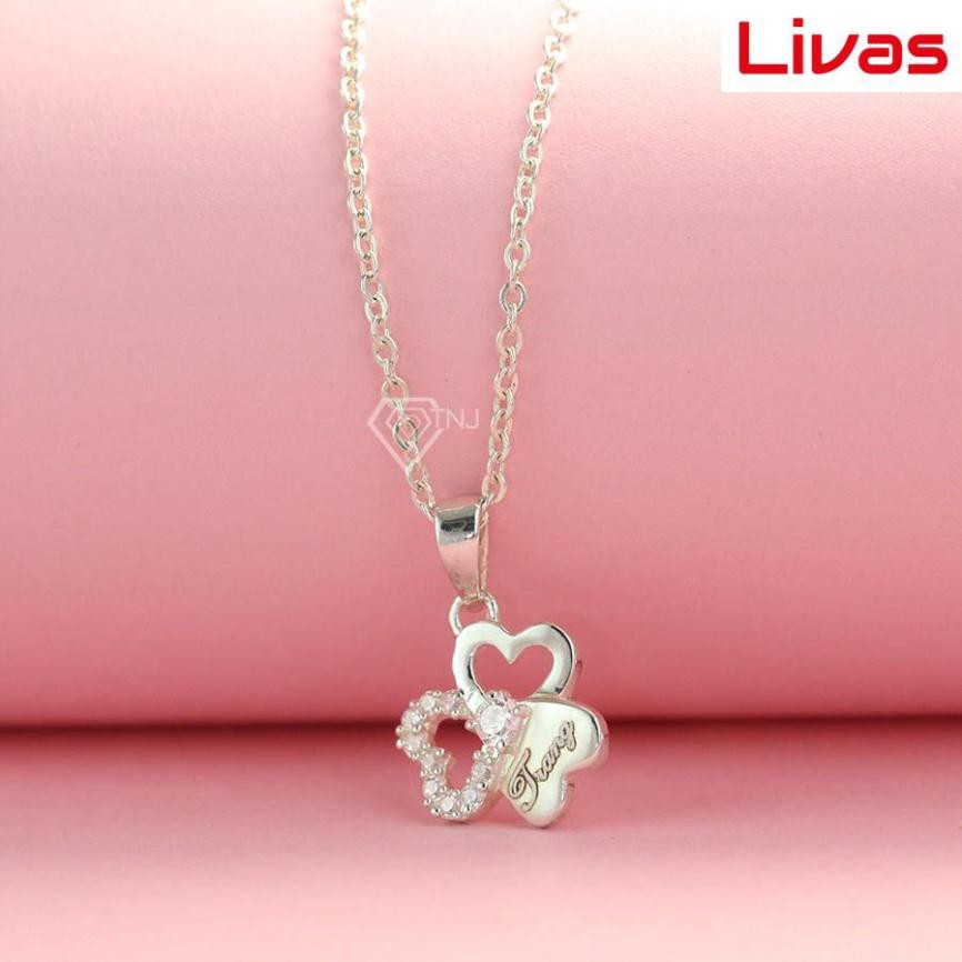 Dây chuyền bạc nữ,vòng cổ bạc nữ đính đá, giá rẻ, mặt cỏ 3 lá khắc tên theo yêu cầu DCN0390 - Trang Sức LIVAS