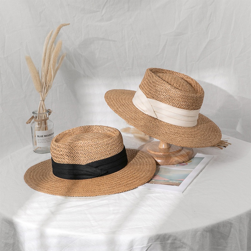 Mũ Cói Rộng Vành Chống Nắng Phối Ruy Băng Phong Cách Bohemian Thời Trang Mùa Hè Cho Nam Và Nữ