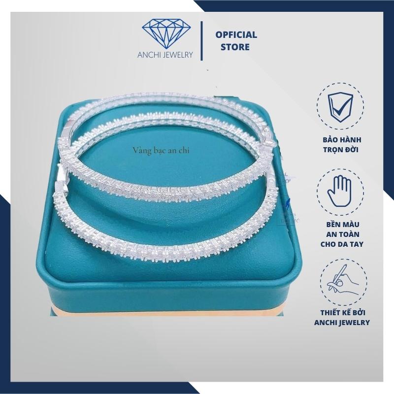 Lắc tay bạc kiềng cứng đính full đá cao cấp có giấy của tiệm vàng Anchi jewelry