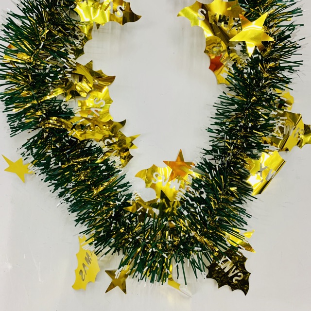 Dây kim tuyến chồn hình chuông sao thông vàng trang trí cây thông noel