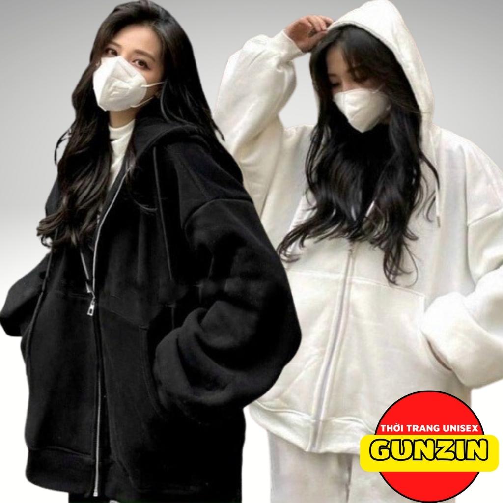 Áo khoác hoodie nỉ phối tay ngoại unisex TRƠN form rộng chất nỉ dày dặn cao cấp nam nữ đều phù hợp GUNZIN