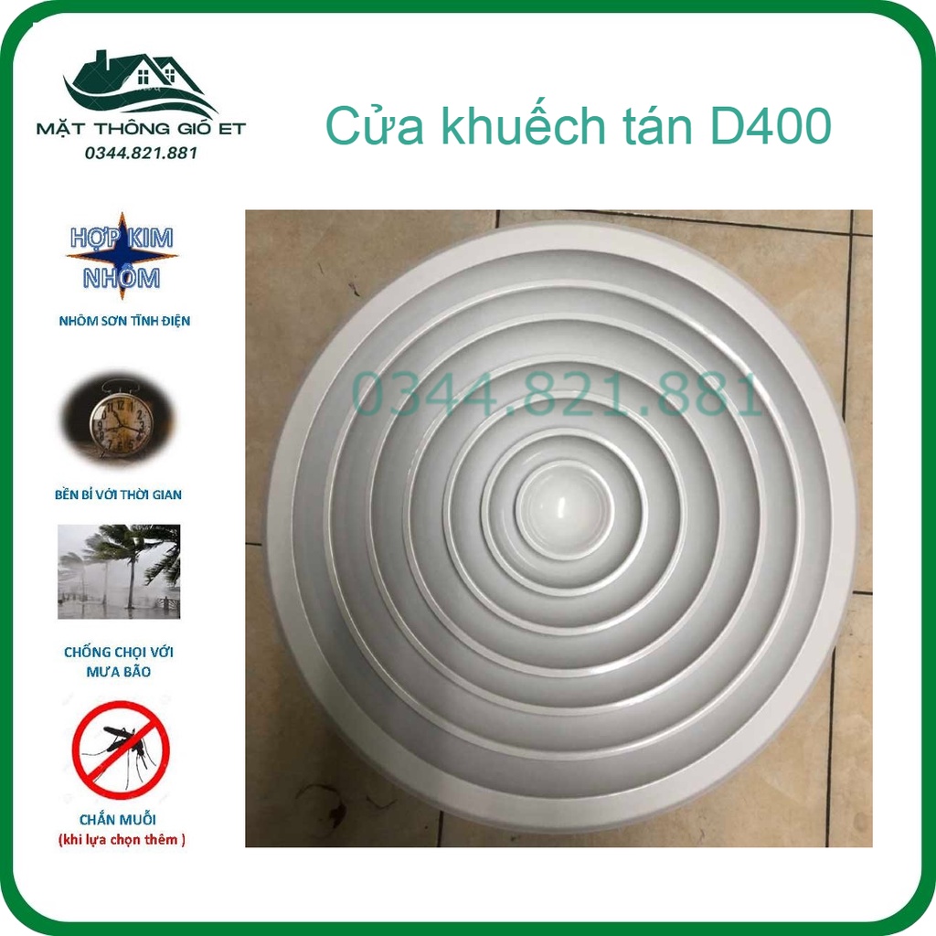 Cửa gió khuếch tán tròn D400 nhôm định hình sơn tĩnh điện siêu bền đẹp, bảo hành 12 tháng, dùng cho điều hòa âm trần