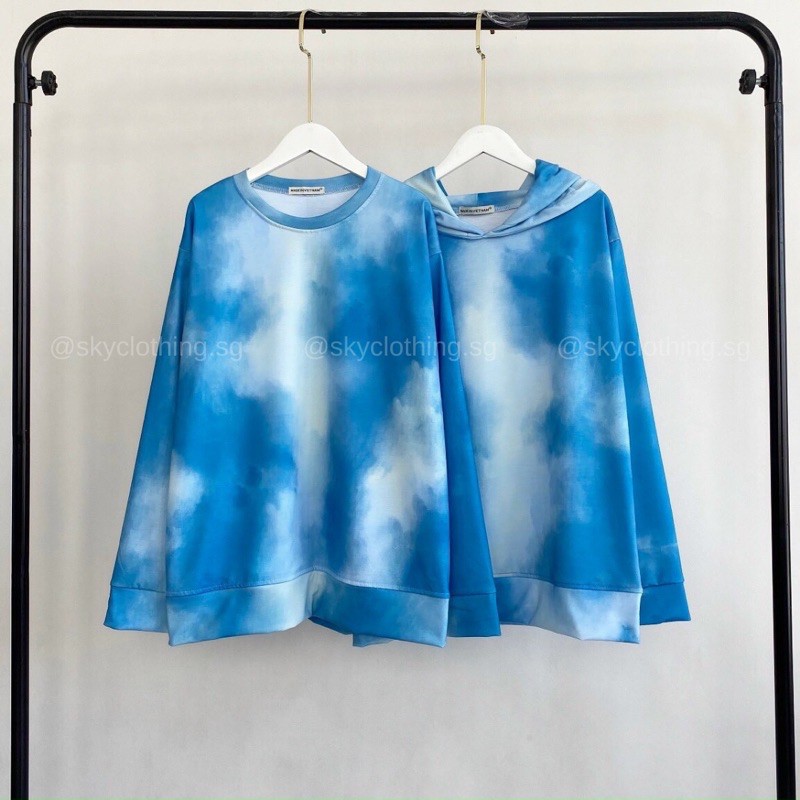 SWEATER HOODIE TIE DYE - ÁO NỈ LOANG MÀU BLUE MÂY