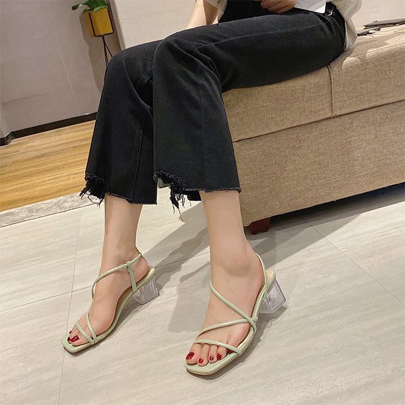 Xăng đan IELGY cao gót 5cm hở mũi phong cách Hàn Quốc thời trang cho nữ