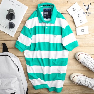 | Satoshi | Áo Polo nam SAPL17 Phối Sọc Ngang Trẻ Trung Màu Xanh Áo thun nam chất thun cotton co dãn