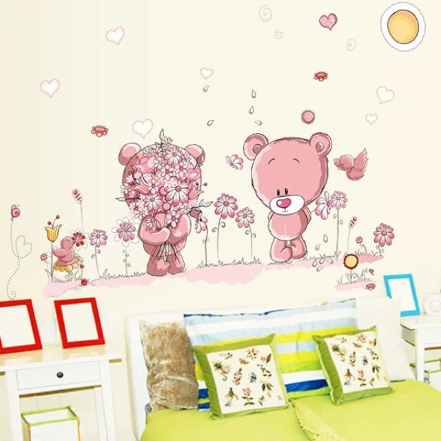 Decal trang trí bộ cặp gấu hồng siêu xink