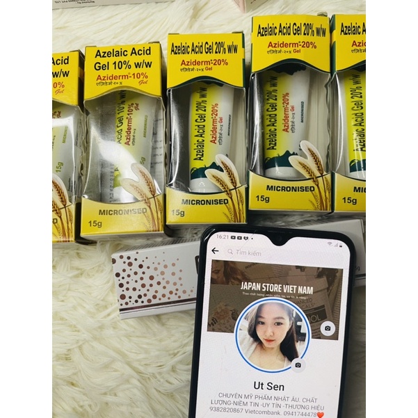 Gel ngừa mụn thâm Azelaic Acid Gel 20% & 10%  Aziderm 20% & 10% 15g