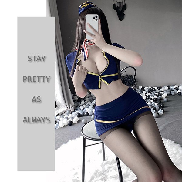 Cosplay tiếp viên hàng không cao cấp ôm body xẻ ngực sexy quyến rũ đồ ngủ nữ thư ký anime gợi cảm BIKI HOUSE N723 - HCM