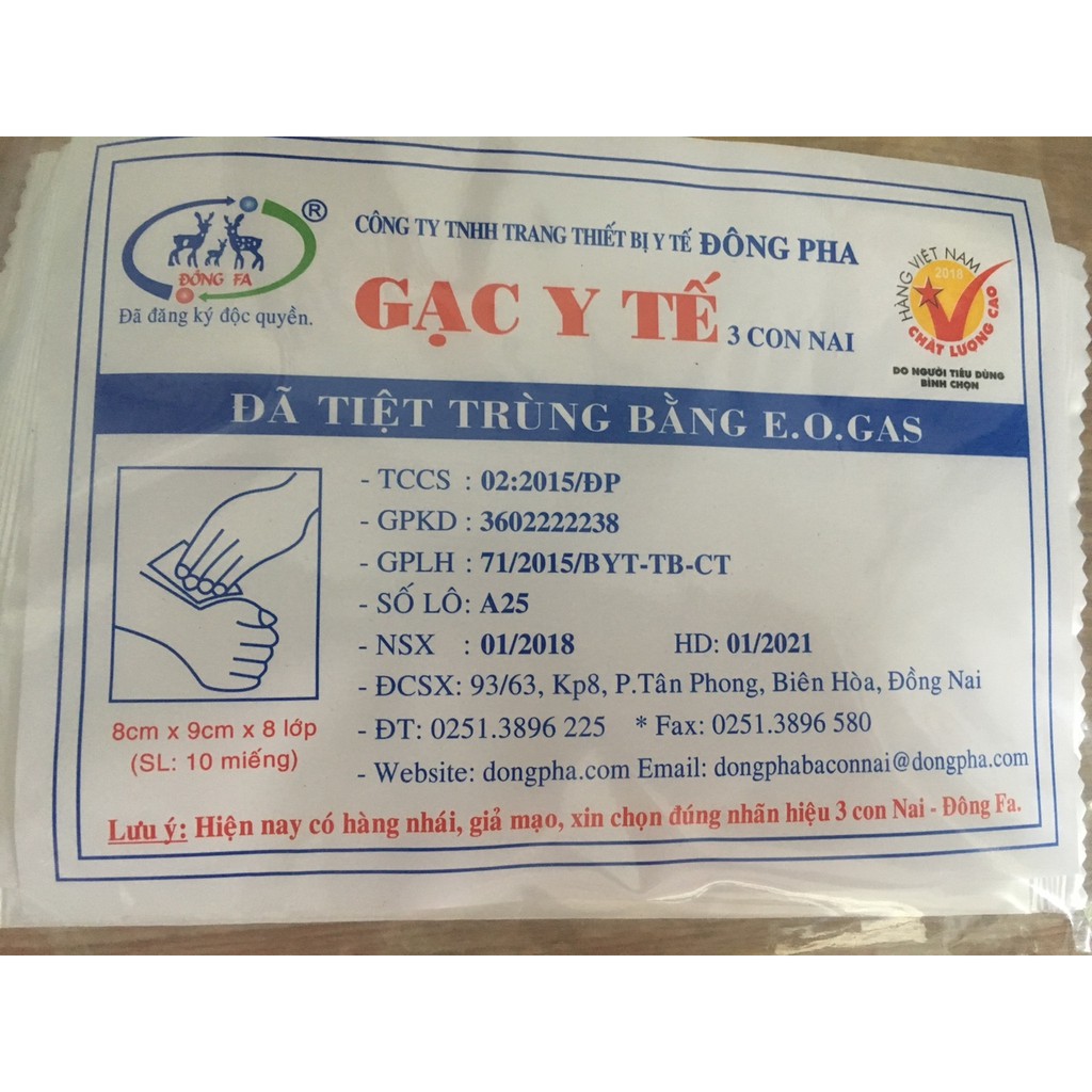 Gạc y tế tiệt trùng Đông Pha 5x6/8x9cm