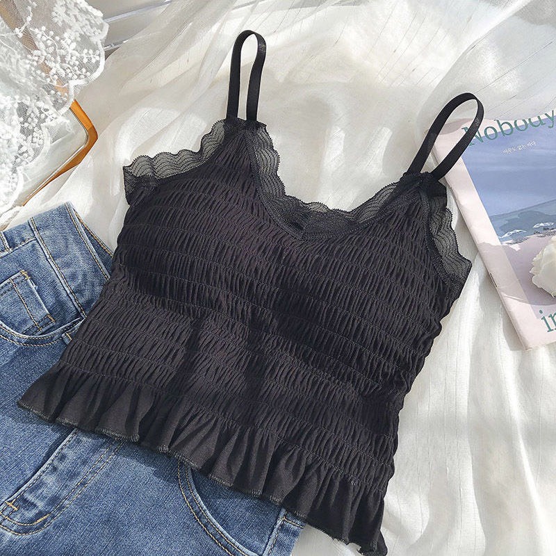 Áo bra 2 dây sexy nhún viền ren có lót ngực YUKI STORE 077