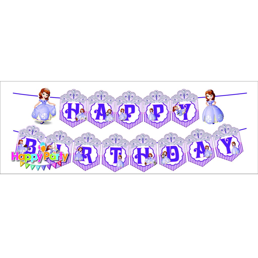 Set trang trí sinh nhật bé gái Bộ phụ kiện chủ đề công chúa Sofia mini - mega - Happy birthday thôi nôi cho bé