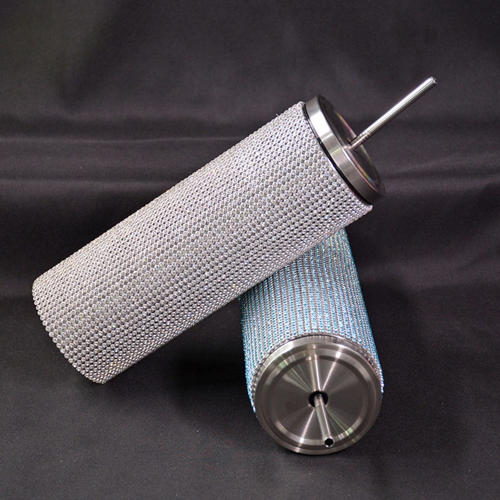 Cốc nước cà phê giữ nhiệt dán đá kim cương đứng thẳng 20Oz có ống hút