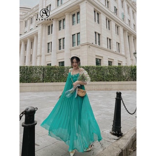 Váy maxi dập ly voan tơ