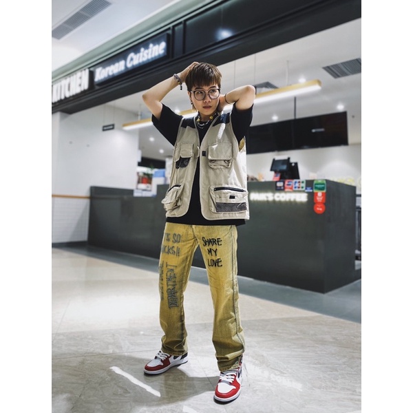 Áo khoác gile túi hộp unisex - Áo gile chiến hạm, màu Tan và Đen