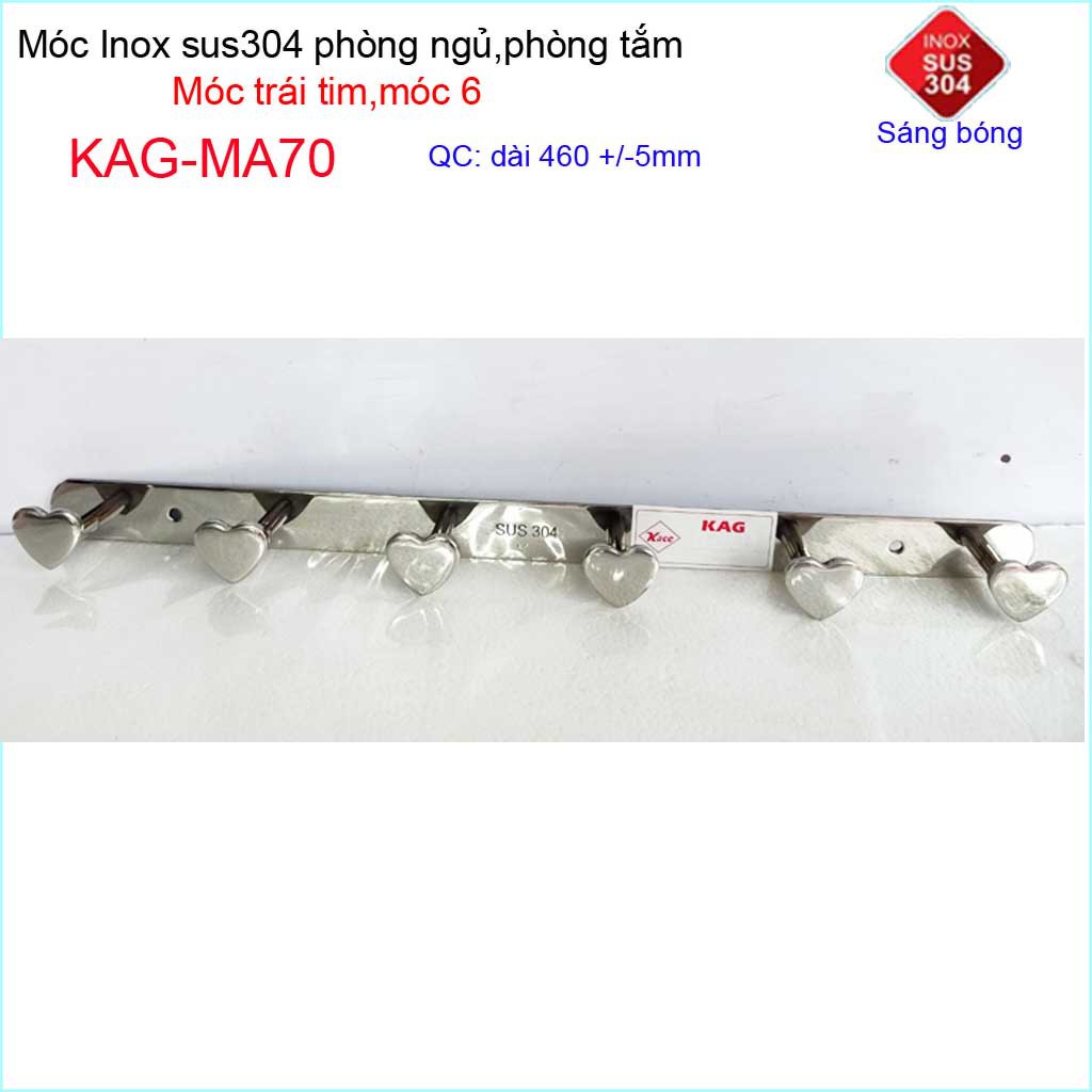 Móc treo quần áo inox 304 cao cấp dày, móc tim Kace 6 móc treo đồ nhà tắm KAG-MA70