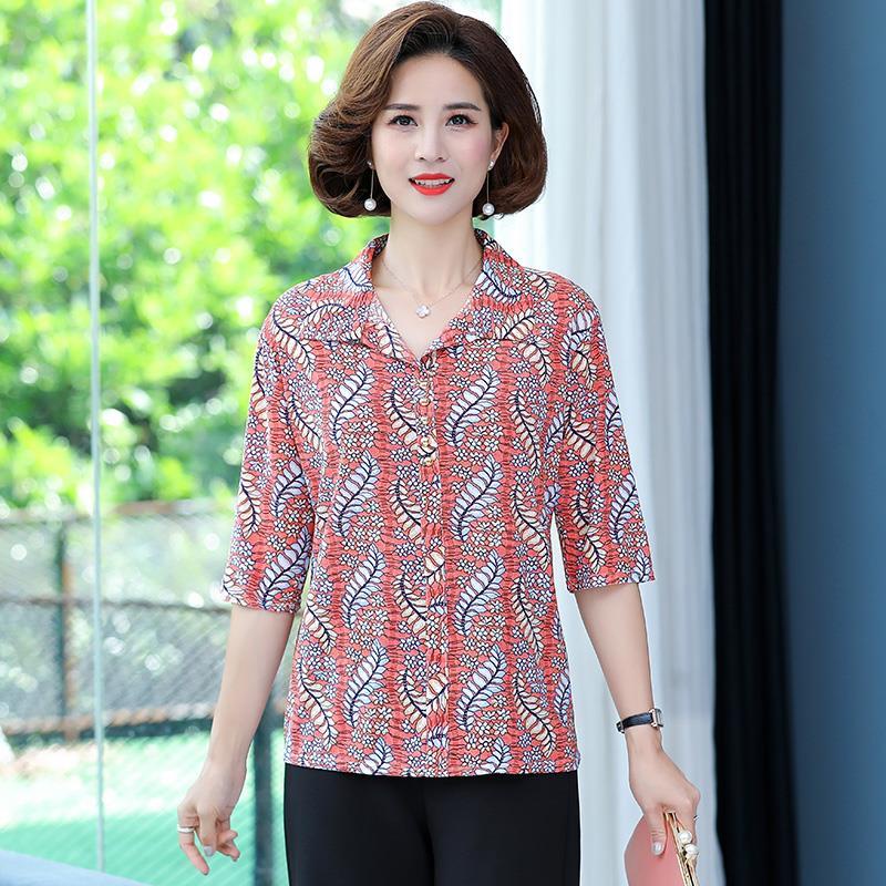 Áo Sơ Mi chiffon Tay Ngắn In Hoa plus size Cho Phụ Nữ Trung Niên