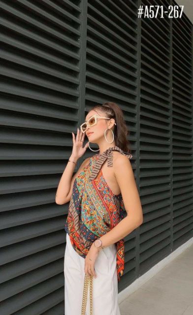 Áo yếm thổ cẩm cột nơ kèm ảnh thật | BigBuy360 - bigbuy360.vn