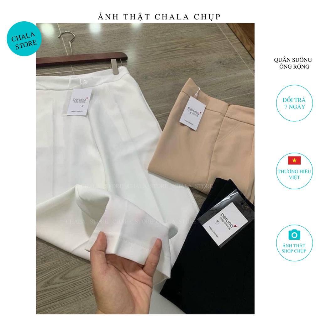 Quần ống rộng nữ lưng cao khóa sườn dáng suông dài phong cách công sở đi học