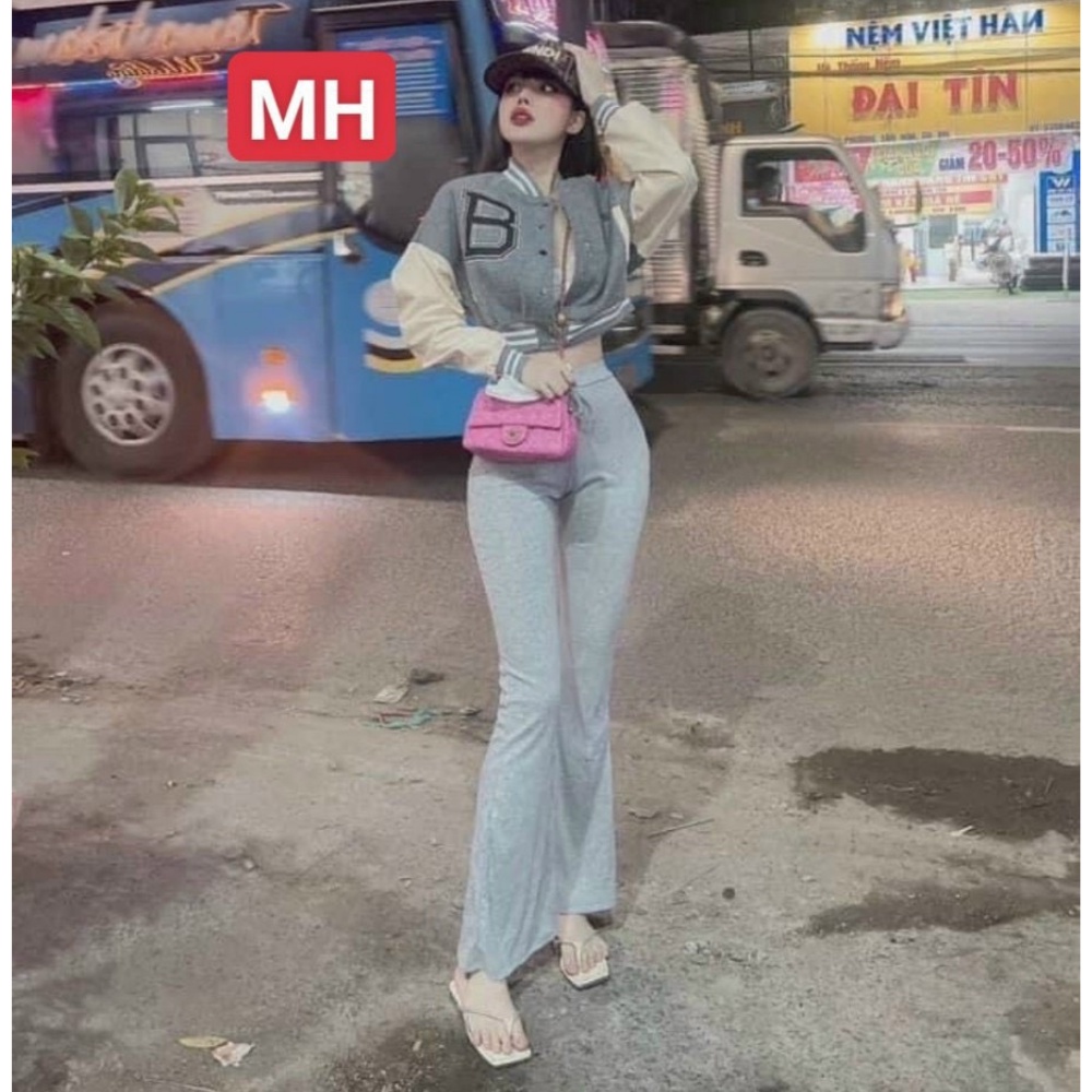 Quần ống loe, quần ống loe lưng cao thắt dây eo chất cotton co dãn SKUQ-10A