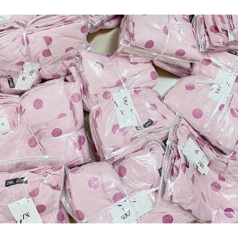 Đồ bộ nữ cotton bi nhũ hồng áo thun rộng phối quần short hot trend 2022