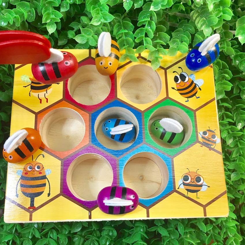 Đồ Chơi Thông Minh, Giáo cụ Montessori, Gắp Ong Vào Tổ, Giúp Bé Rèn Vận Động Tinh Phân Biệt Màu Sắc, Tập Gắp